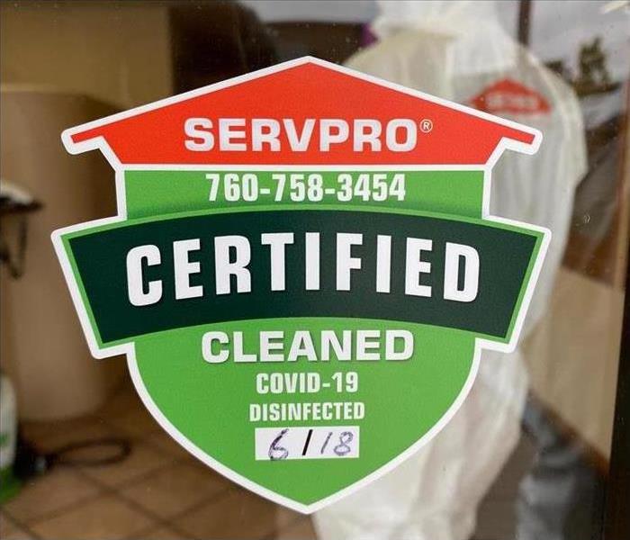 SERVPRO certified disinfected sticker