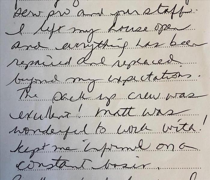 A hand written letter from a customer